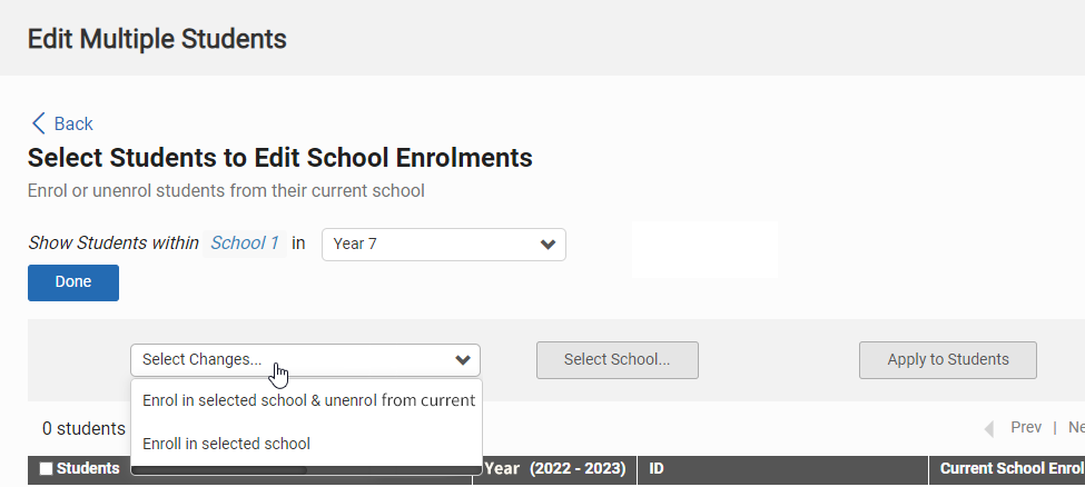 the Select Changes drop-down list